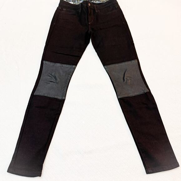 Joe's Black Collection Leather Patch Denim Skinny Jeans Size 27 - Picture 2 of 8